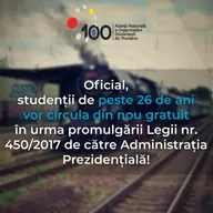 Este oficial! Studenții de peste 26 de ani pot circula din nou gratuit cu trenul!