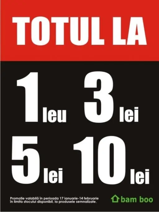 BAM BOO: Totul la 1 leu, 3 lei, 5 lei, 10 lei!
