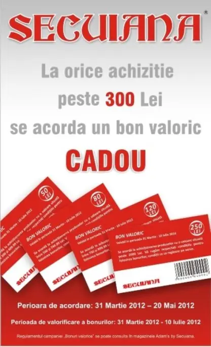Bonuri valorice cadou de la Adam's by Secuiana!