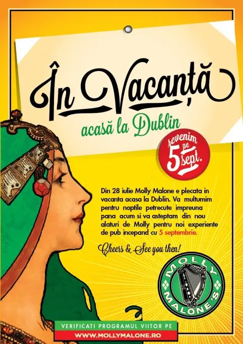 Molly Malone’s in vacanta pana pe 5 septembrie