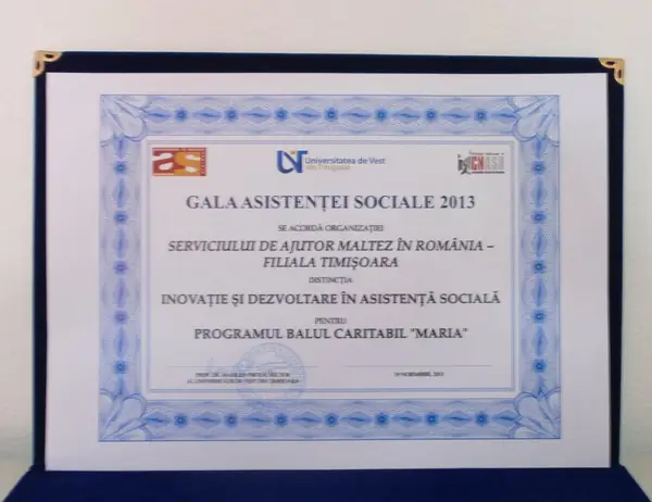 Serviciul de Ajutor Maltez, premiat la Gala Asistentei Sociale 2013