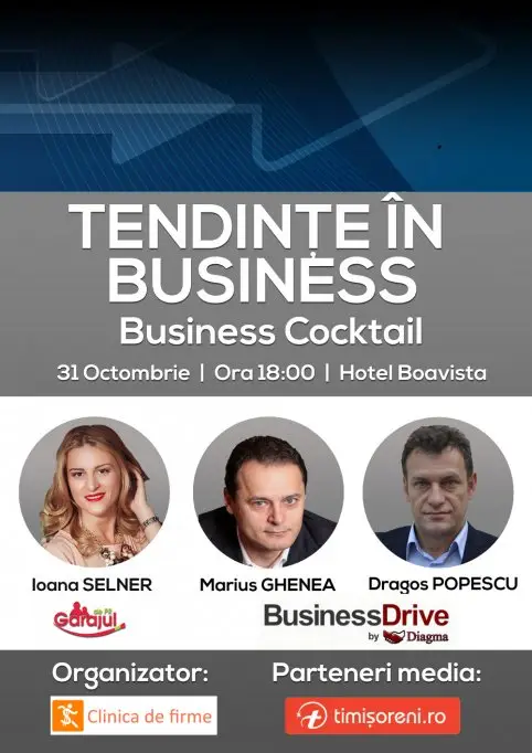 Business Cocktail cu Marius Ghenea, Dragos Popescu si Ioana Selner