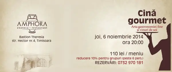 Cina gourmet la Amphora enoteca-restaurant