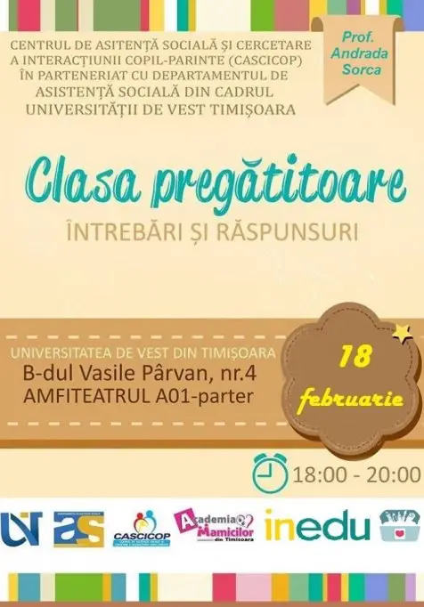 Conferinta „Clasa pregatitoare – intrebari şi raspunsuri”, sustinuta de Andrada Sorca