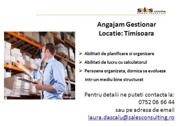 Angajam Gestionar (fara experienta)