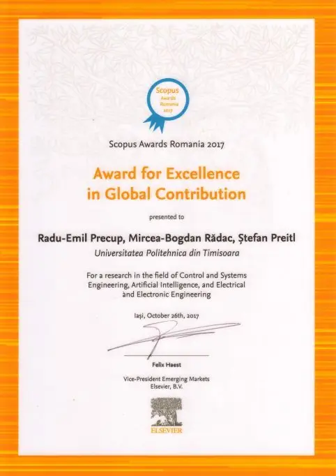 Prestigiosul premiu „Excellence in Global Contribution” câștigat de cercetători din cadrul Universității Politehnica Timișoara