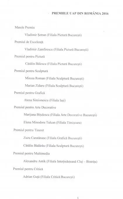 Premiile UAPR pe 2016