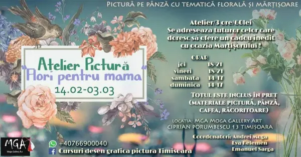 Atelier Pictura pe panza: Flori pentru mama
