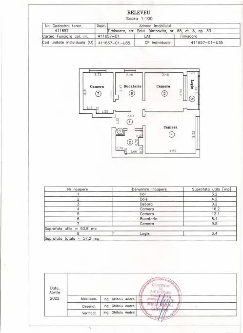 Apartament 3 camere in zona Dambovita
