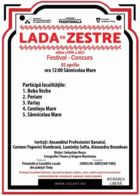 Festivalul concurs „Lada cu Zestre” continuă la Sânnicolau Mare și Boldur în 5 și 6 aprilie