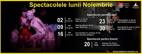 Programul spectacolelor la Teatrul Merlin
