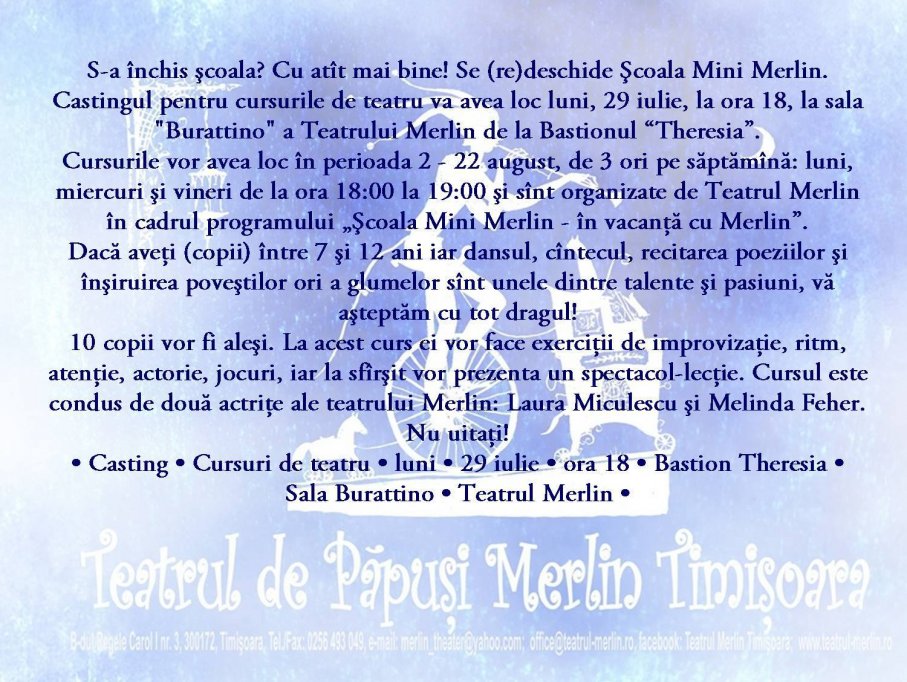 Casting pentru cursurile de teatru