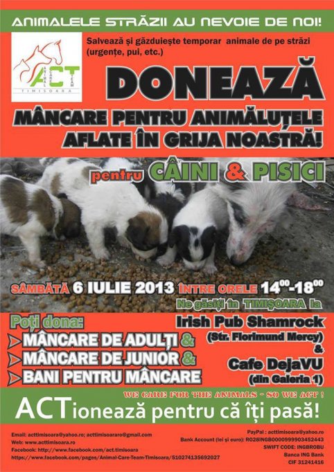 Doneaza mancare pentru animalute gazduite de ACT