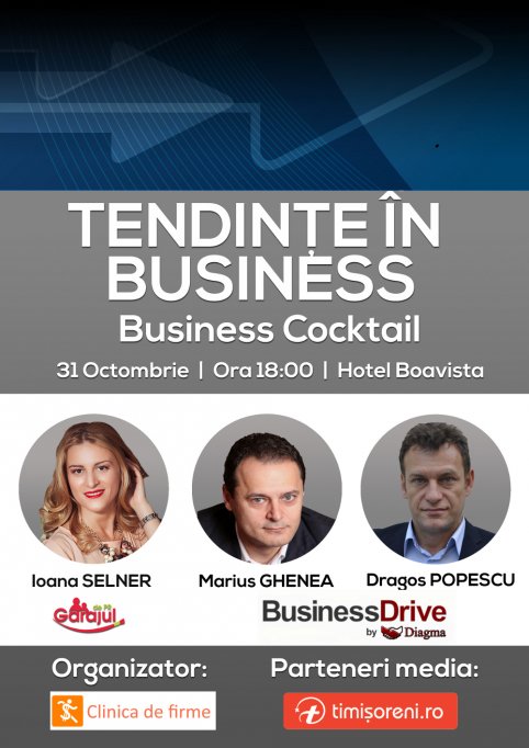 Business Cocktail cu Marius Ghenea, Dragos Popescu si Ioana Selner