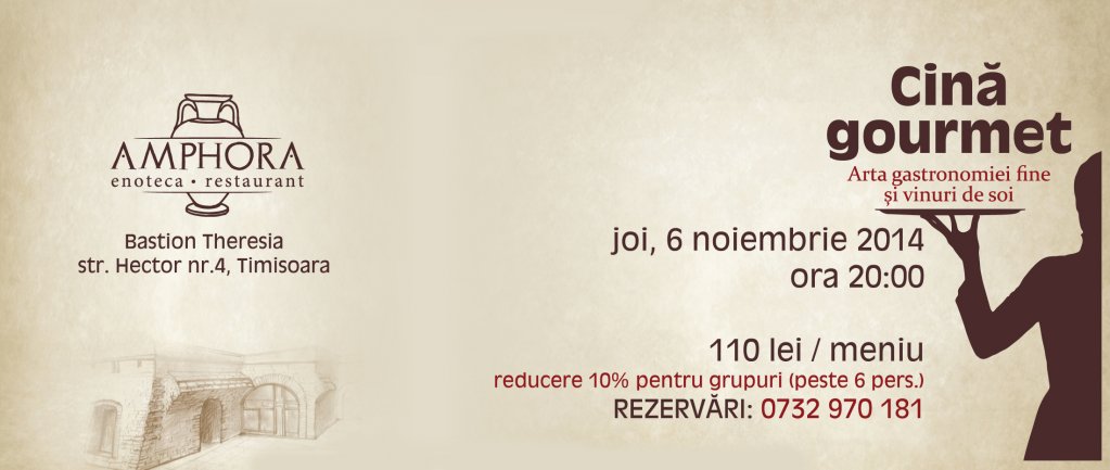 Cină gourmet la AMPHORA enoteca-restaurant