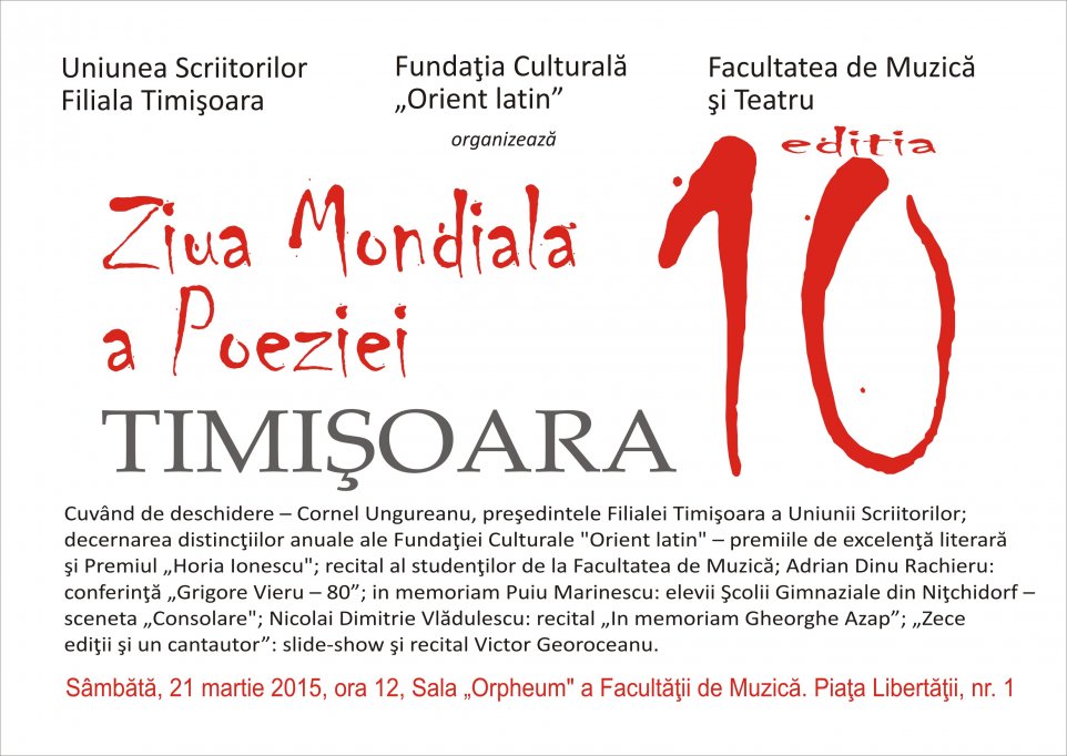 Ziua Mondiala a Poeziei sarbatorita la Timisoara