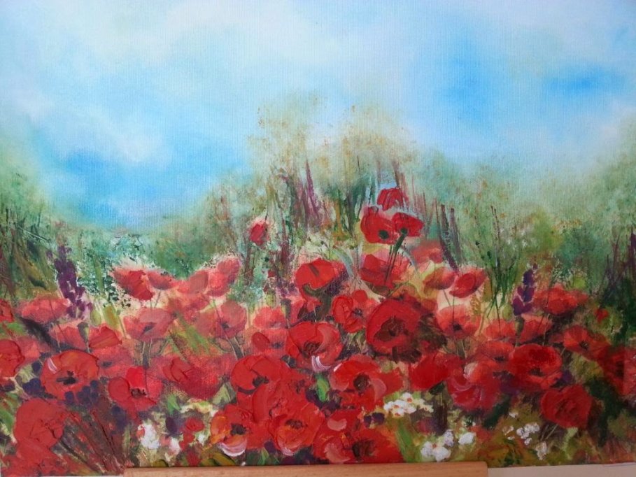 Workshop - Tablou cu maci tehnica mixta - Pictura in ulei si decupaj
