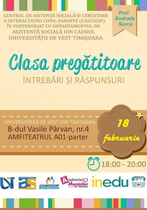 Conferinta „Clasa pregatitoare – intrebari şi raspunsuri”, sustinuta de Andrada Sorca
