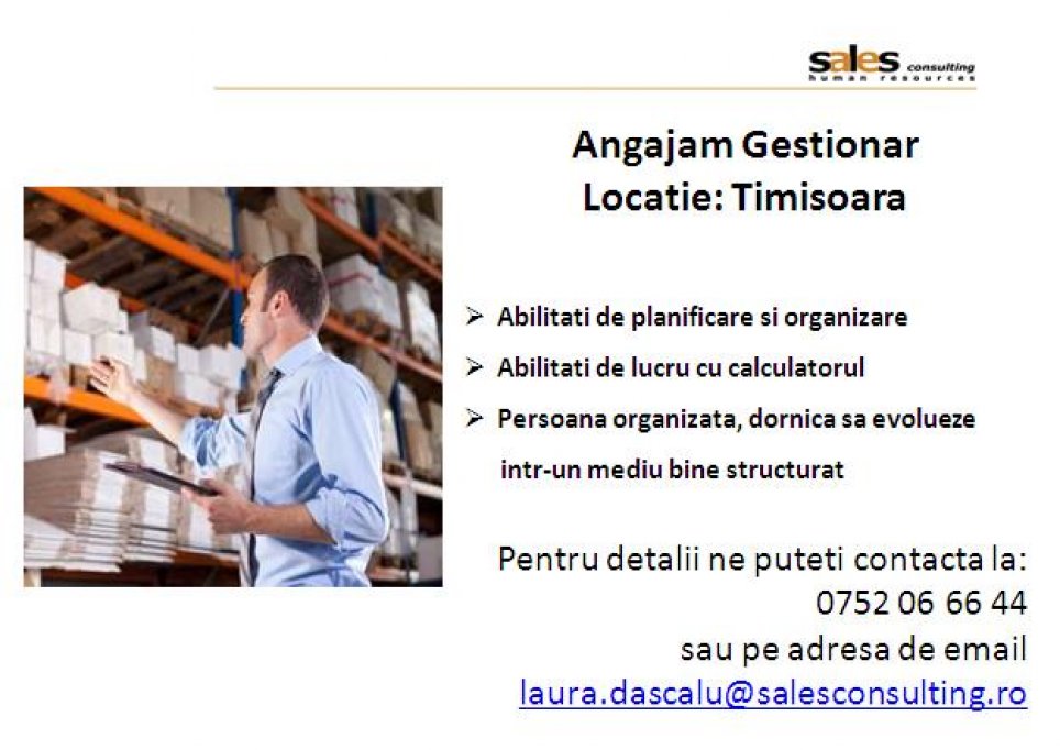 Angajam Gestionar (fara experienta)