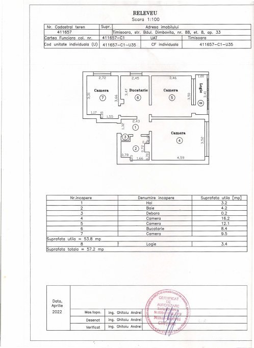Apartament 3 camere in zona Dambovita
