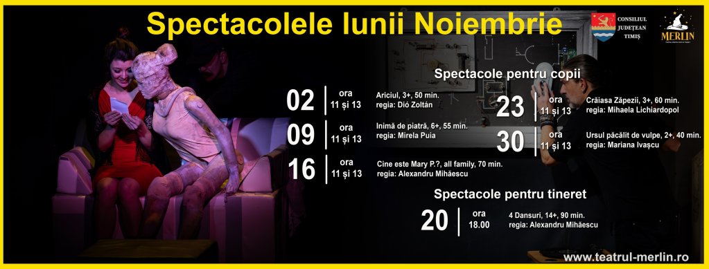 Programul spectacolelor la Teatrul Merlin